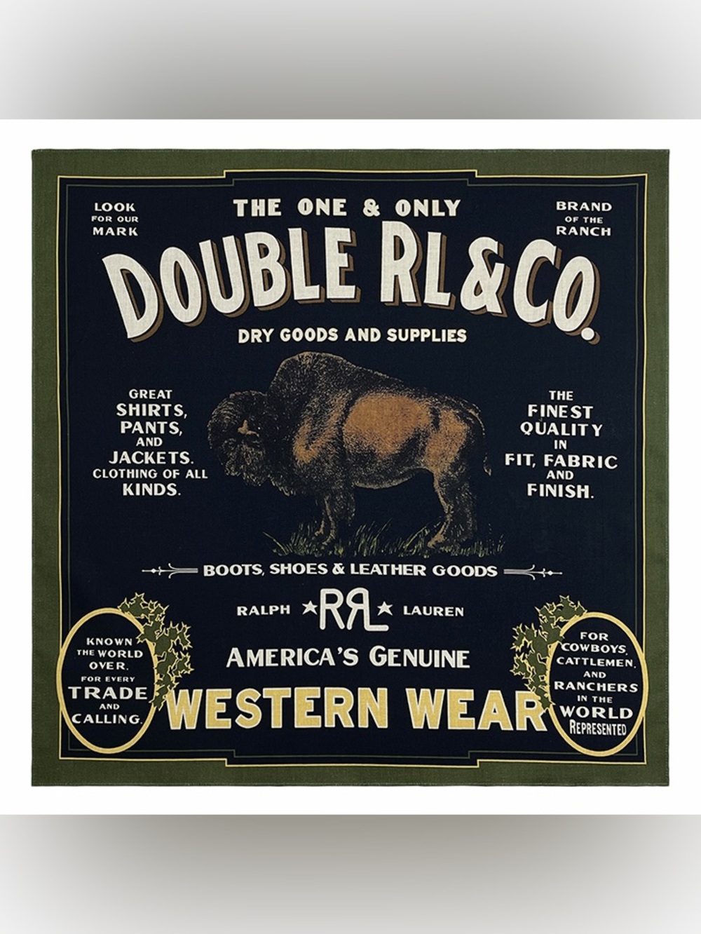 Ralph Lauren Double RL Navy Blue and Gold Graphic Scarf